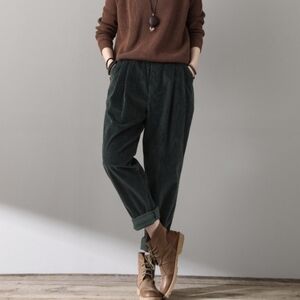 Retro Black Cotton Corduroy Pull-on Elastic Waistband Women's Small